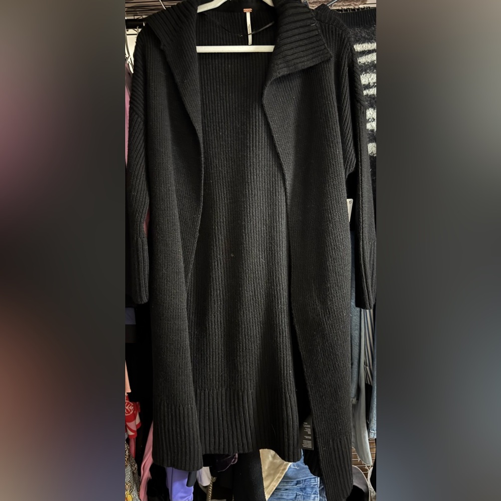Free People black duster cardigan sweater Xs oversized NWT